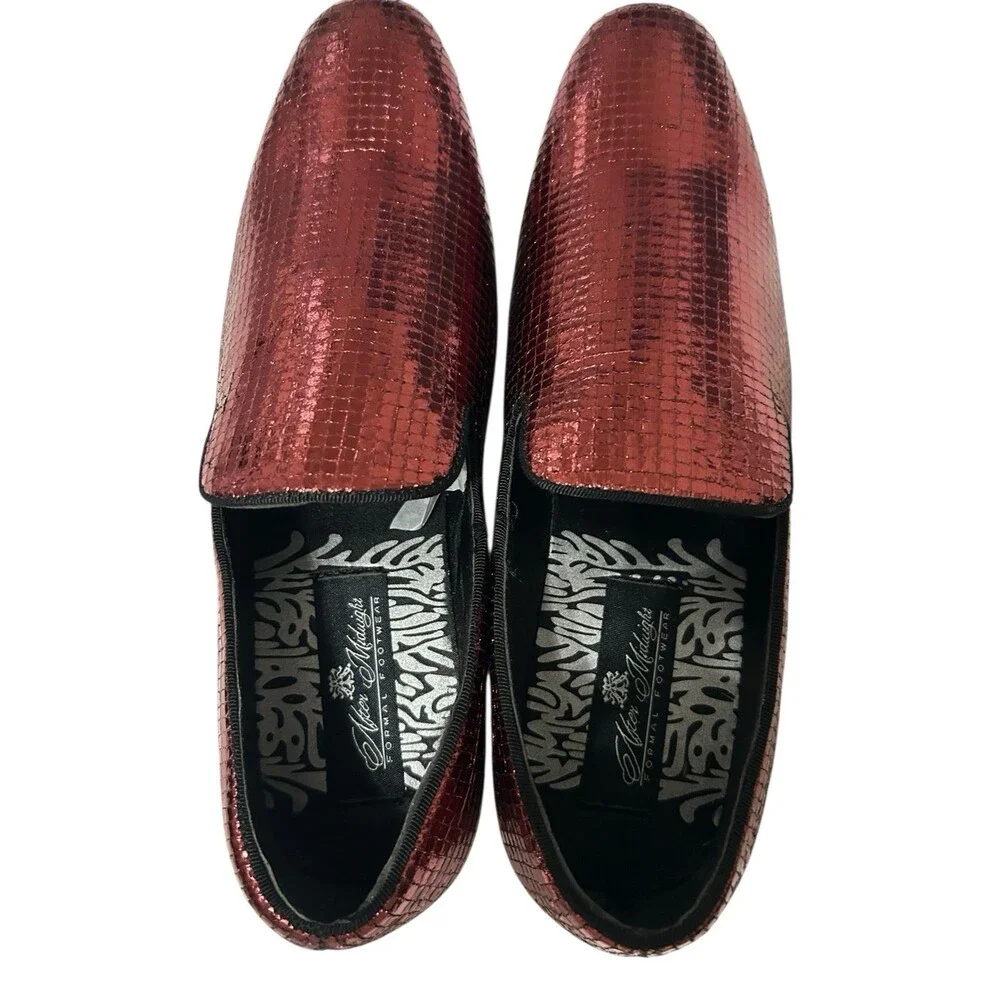 After Midnight Men's Sequins Burgundy Loafer Fashion Party  Dress Shoes Size 8